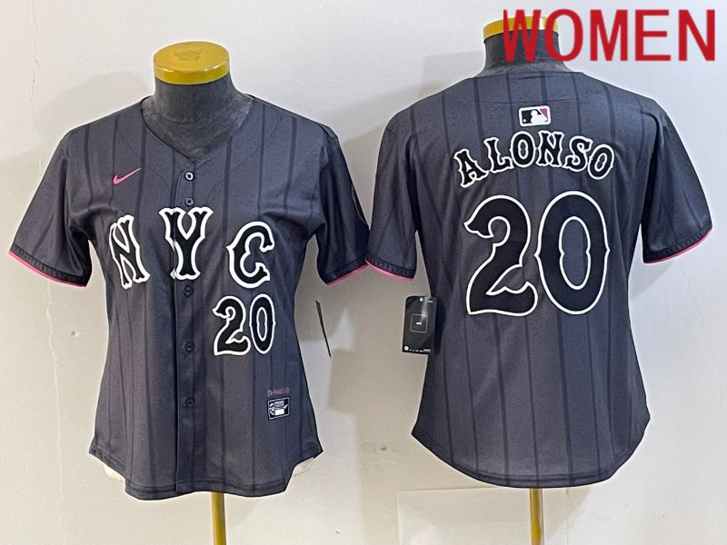 Women New York Mets #20 Alonso Black City Edition 2024 Nike MLB Jersey style 5->->Women Jersey